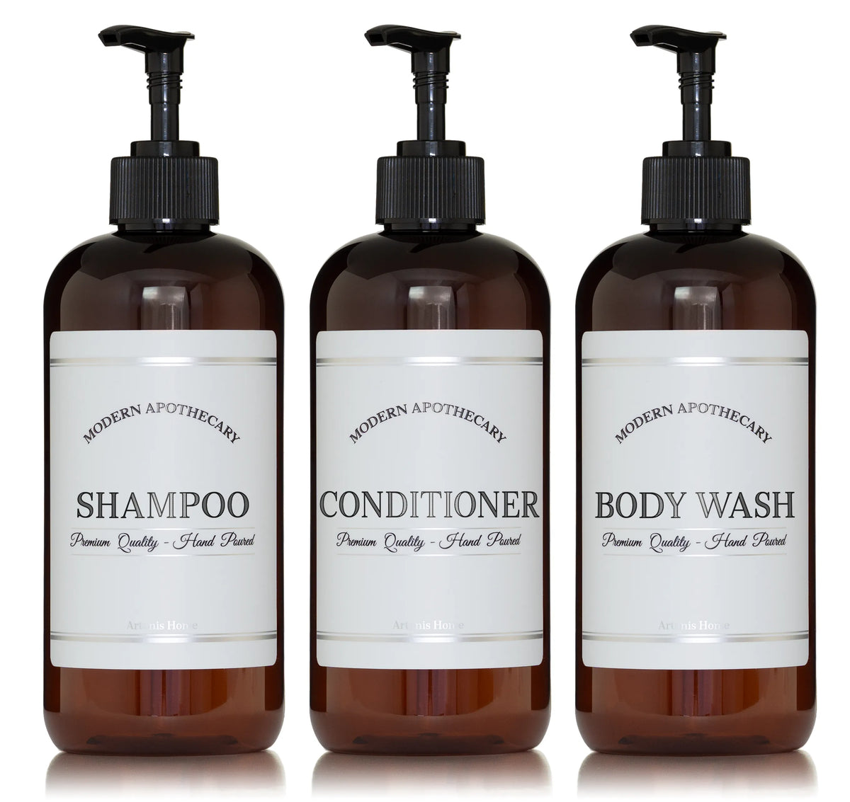 Amber PET 16 oz Modern Apothecary shower set