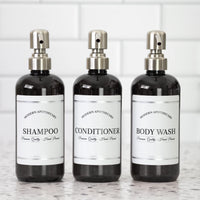 Black "Modern Apothecary" PET Plastic Bottle Trio (Choose Your Titles)