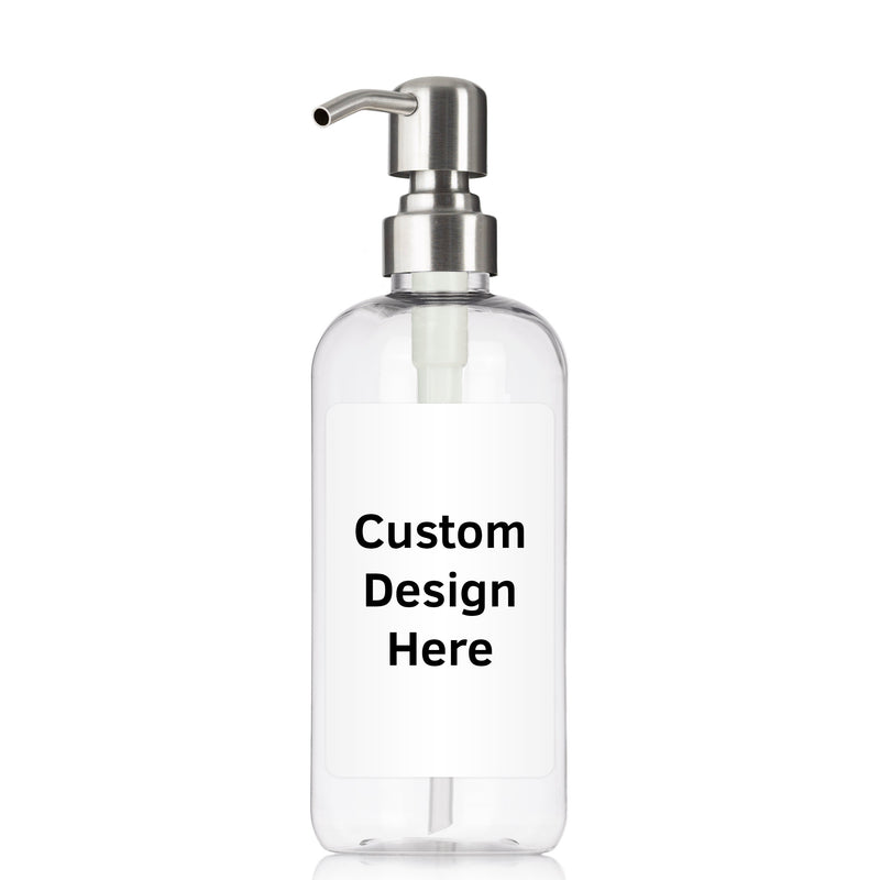 Customized Clear PET Plastic Pump Bottle With Front Facing Waterproof Label