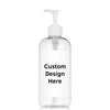 clear 16 oz PET bottle with customized label and white plastic pump.