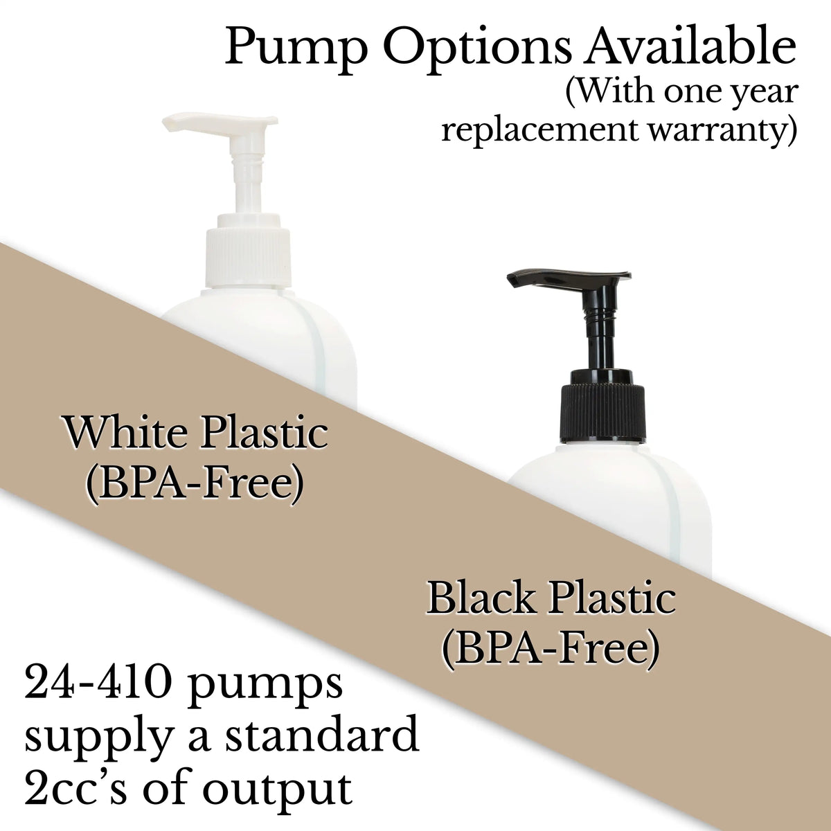 White and black pumps available with 2cc of output.