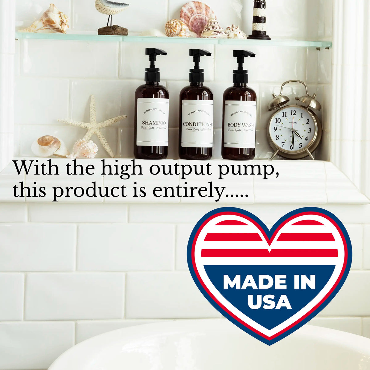 Amber "Modern Apothecary" Plastic Shower Bottle Trio