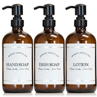 Amber "Modern Apothecary" Glass Bottle Trio
