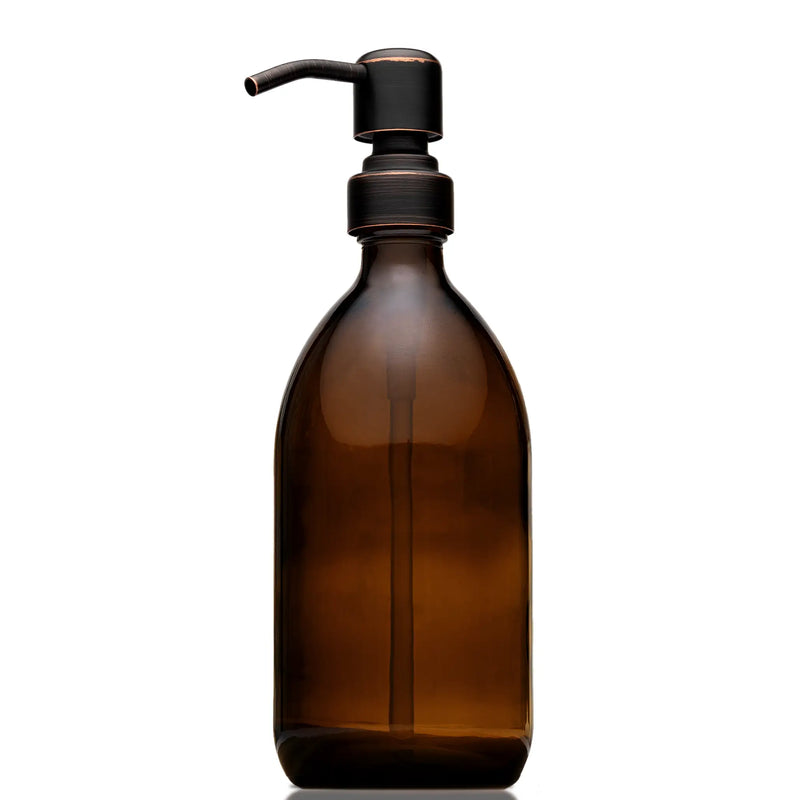Amber Glass 16 oz Euro-Style Soap Dispenser Pump Bottle