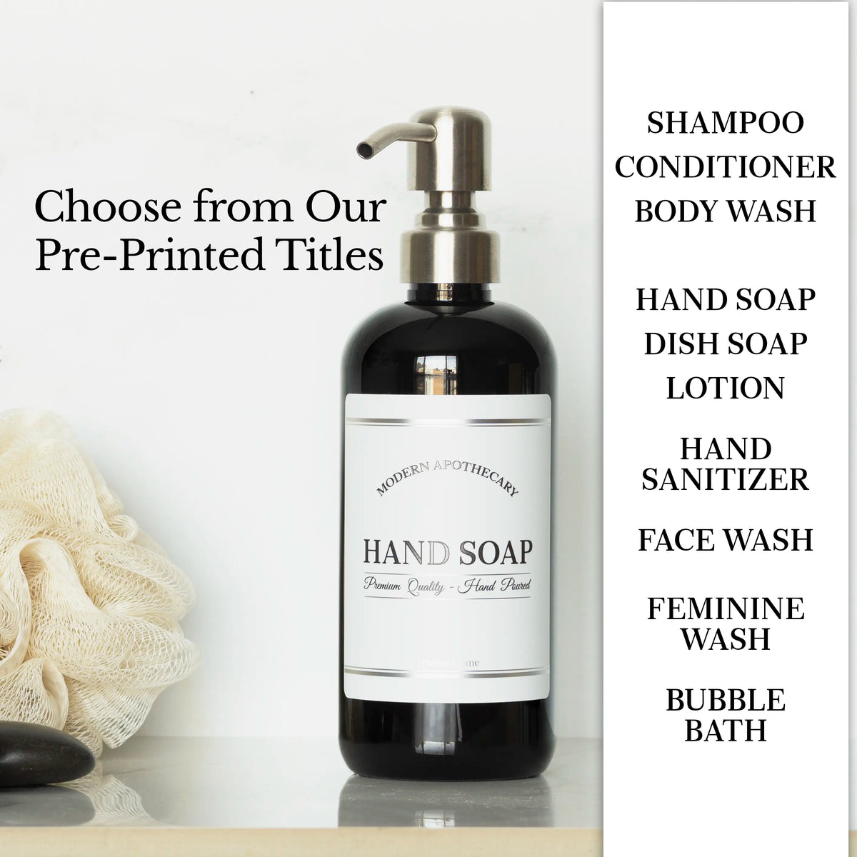 Black "Modern Apothecary" PET Plastic Bottle Trio (Choose Your Titles)