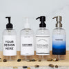 clear 16 oz PET plastic bottles with different custom designed labels and a variety of pump choices.