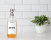 clear 16 oz PET bottle with customized dish soap label and stainless steel pump.