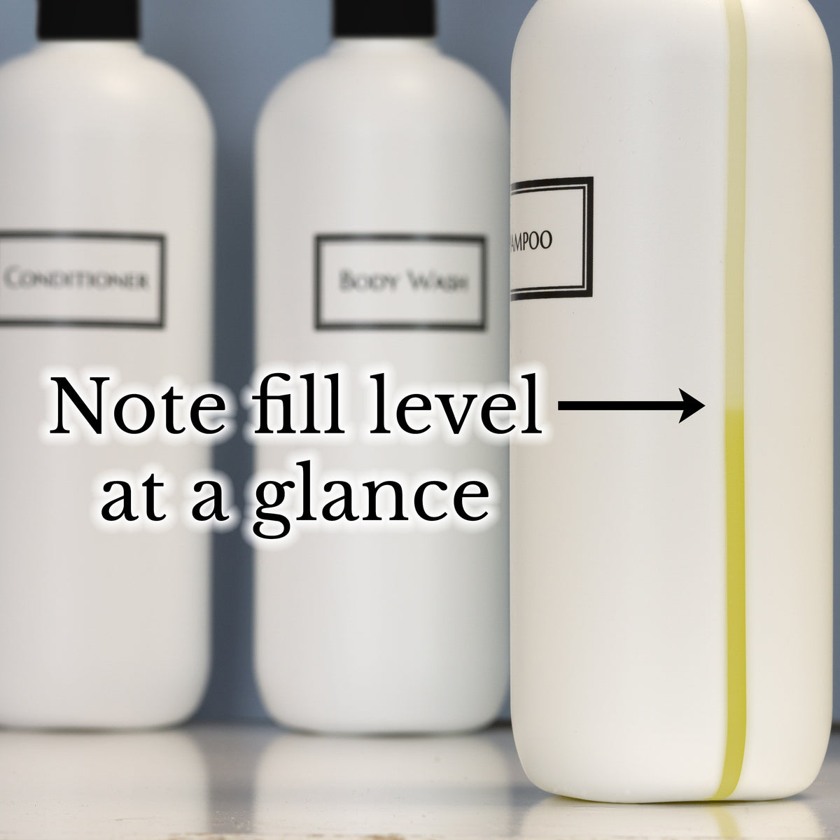 Silkscreened 19 oz View Stripe Cosmo/Bullet White Single Shower Bottle