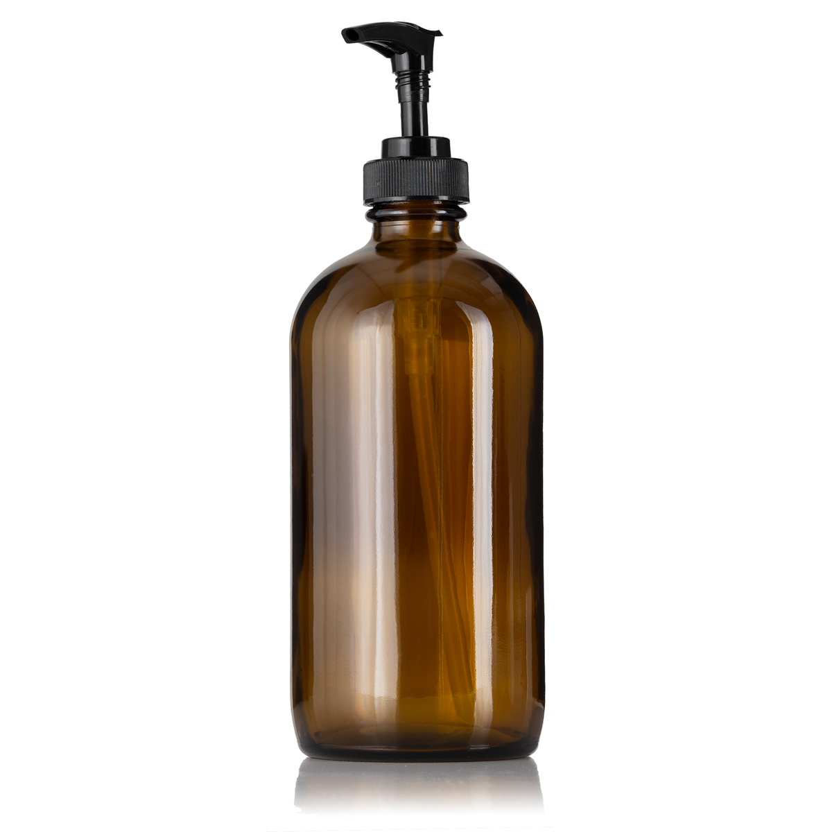 Amber Glass 16 oz Boston Round Soap Dispenser Pump Bottle