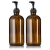 2 Amber Glass 16 oz Boston Round Soap Dispenser Pump Bottles