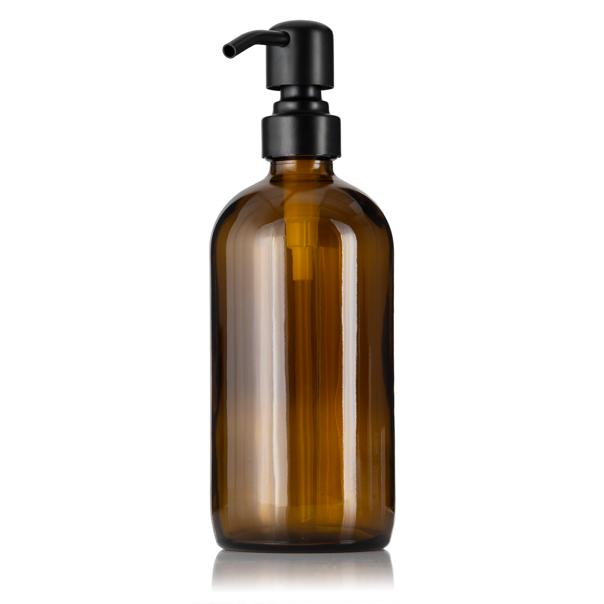 Amber Glass 16 oz Boston Round Soap Dispenser Pump Bottle