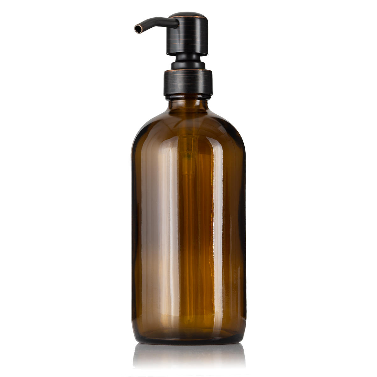 Amber Glass 16 oz Boston Round Soap Dispenser Pump Bottle