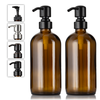 2 Amber Glass 16 oz Boston Round Soap Dispenser Pump Bottles