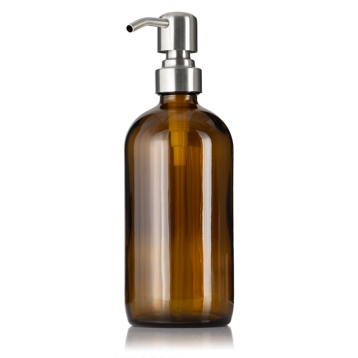 Amber Glass 16 oz Boston Round Soap Dispenser Pump Bottle