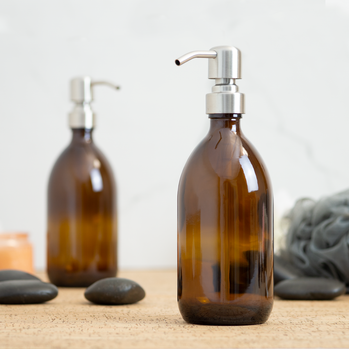 2 Amber Glass 16 oz Apothecary Pump Bottles