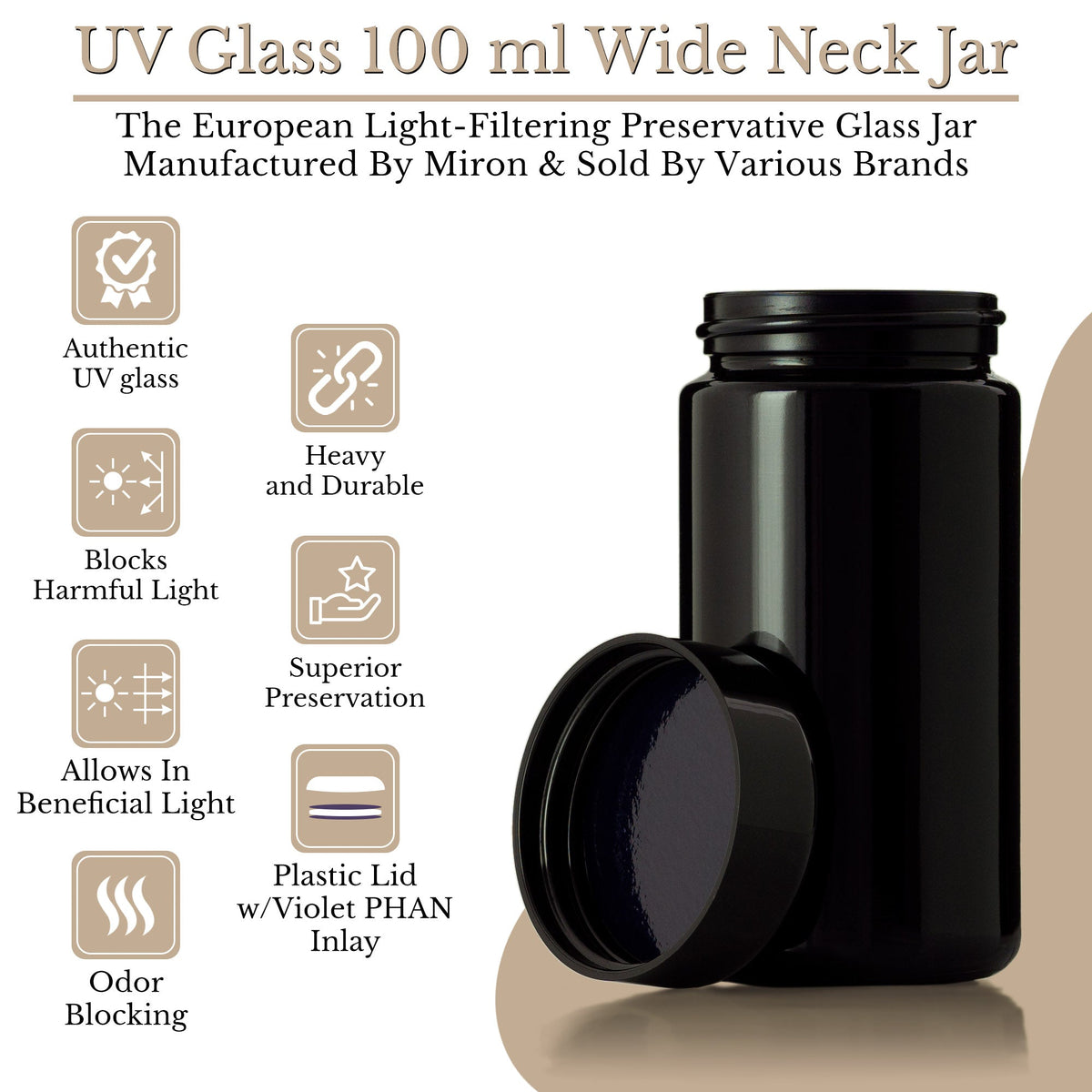 Customized Miron UV Glass Jar 100ml (3 oz )