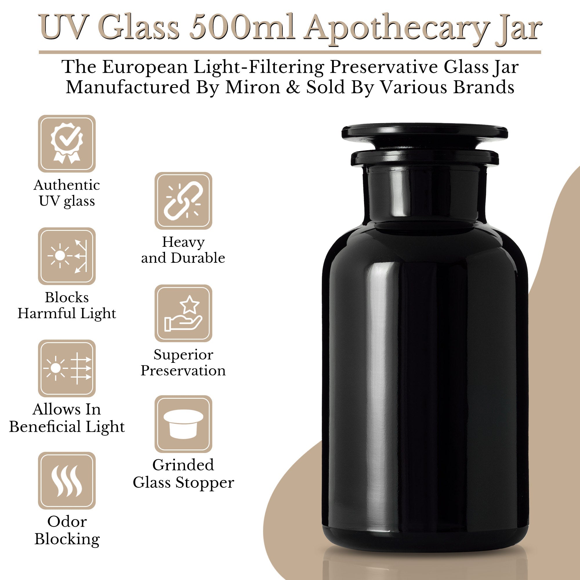 Customized Miron UV Glass Apothecary Jar 500ml (16 oz)