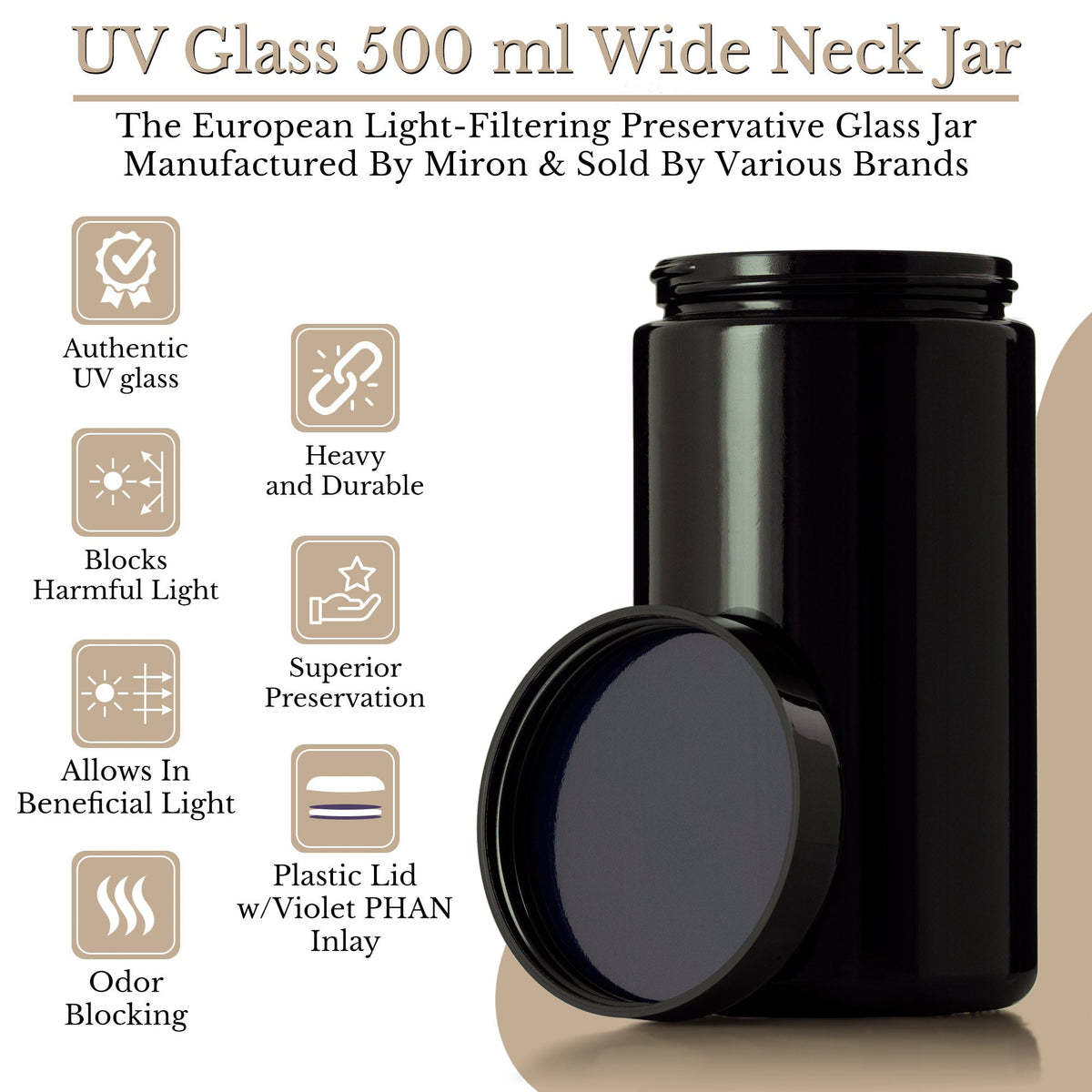 Customized Miron UV Glass Jar 500 ml (16 oz )