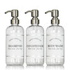 Clear "Modern Apothecary" Plastic Shower Bottle Trio