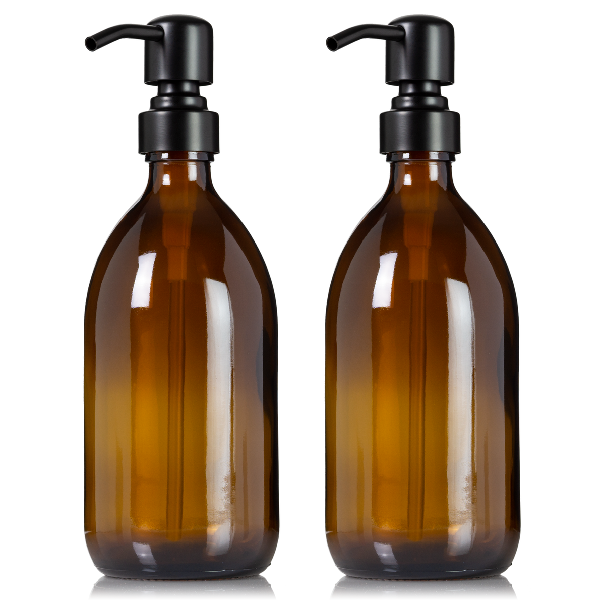 2 Amber Glass 16 oz Apothecary Pump Bottles