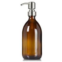 Amber 16 oz glass apothecary bottle with 304 grade stainless steel pump.
