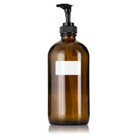 Amber Glass Pump Dispenser with 1" B/W Customized Label (16 oz)