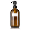 Amber Glass Pump Dispenser with 1" B/W Customized Label (16 oz)
