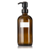 Amber Glass Pump Dispenser with 1" B/W Customized Label (16 oz)