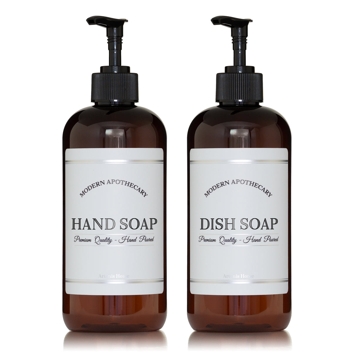 Amber "Modern Apothecary" Hand Soap, Dish Soap PET Plastic Bottle Duo