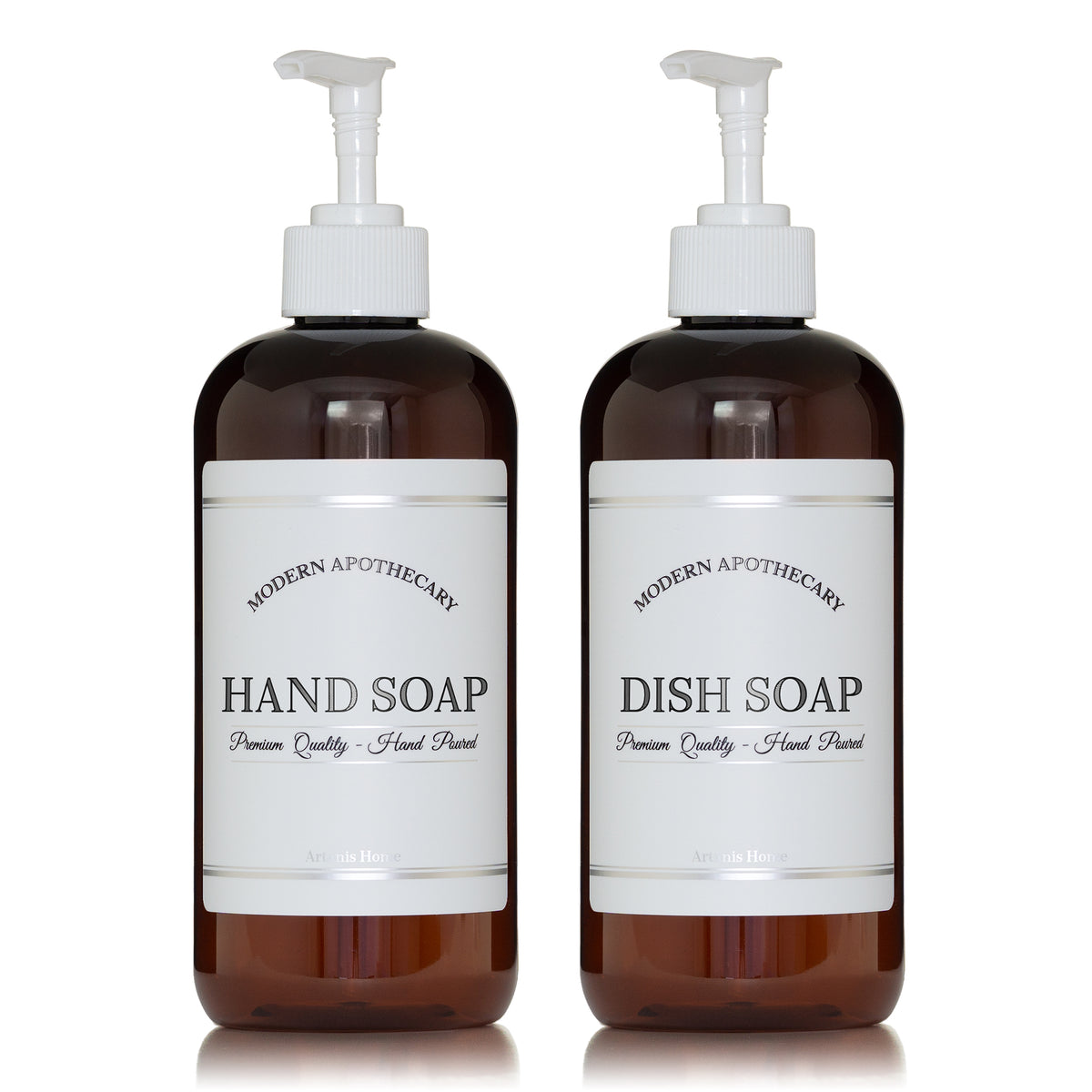 Amber "Modern Apothecary" Hand Soap, Dish Soap PET Plastic Bottle Duo