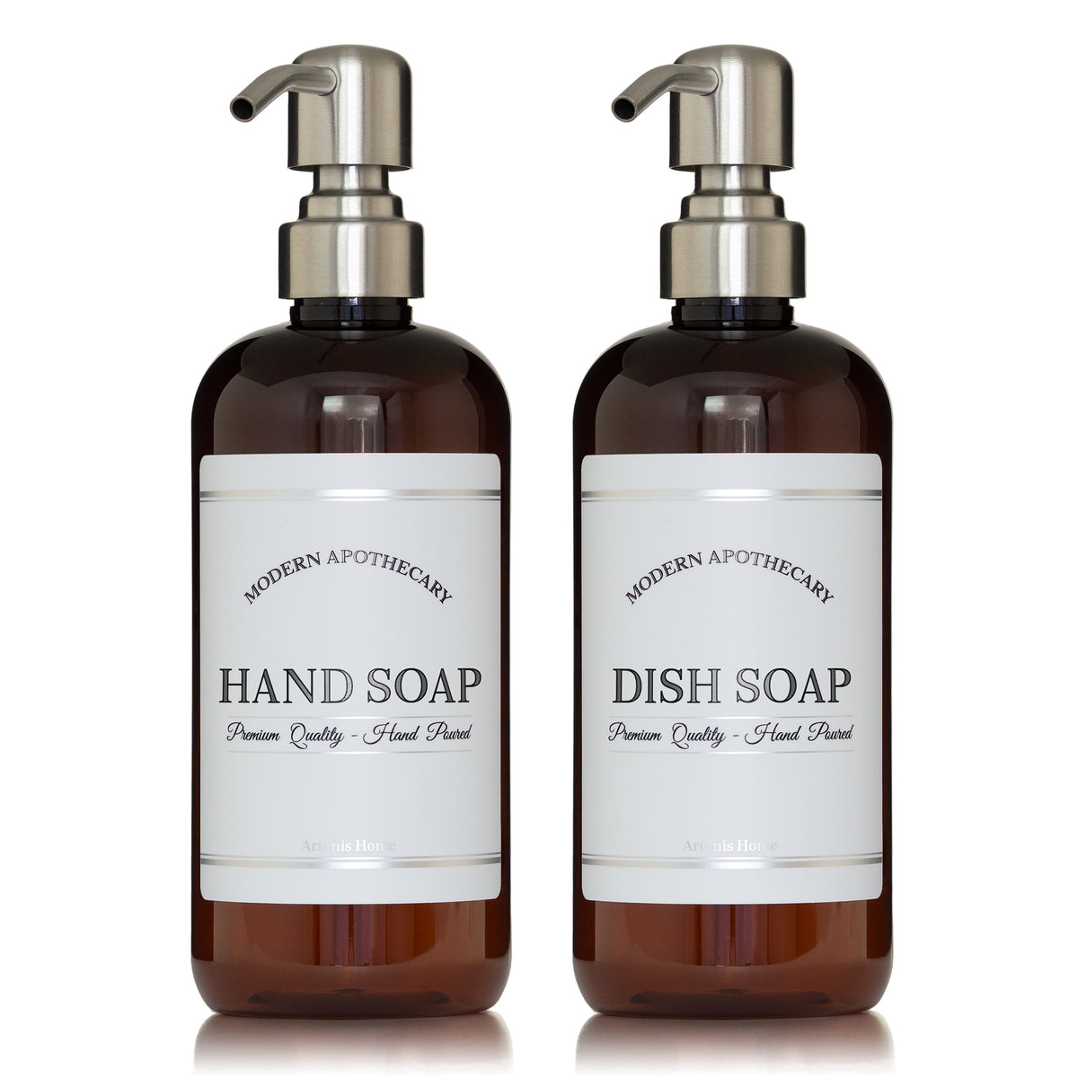 Amber "Modern Apothecary" Hand Soap, Dish Soap PET Plastic Bottle Duo