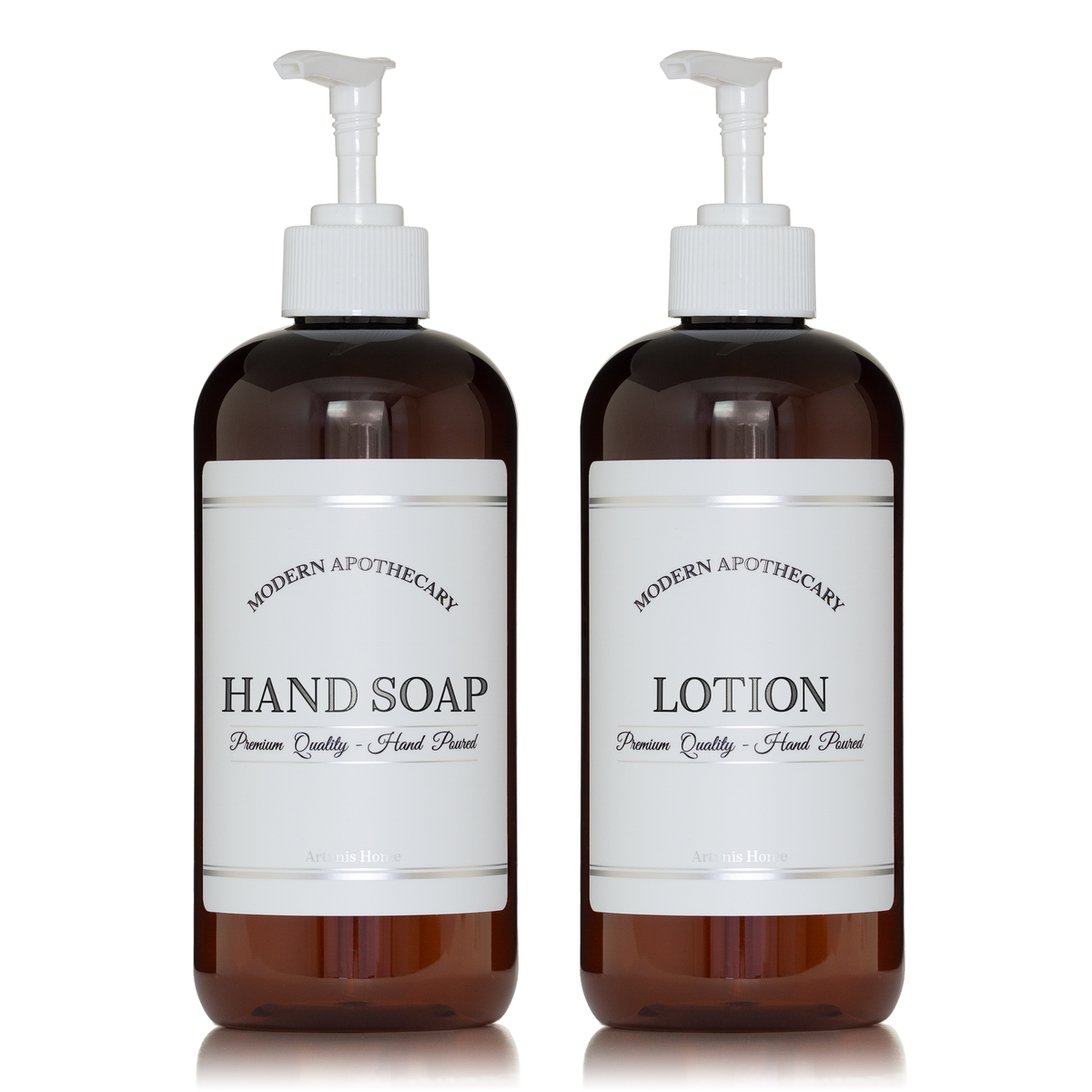 Amber "Modern Apothecary" Hand Soap, Lotion PET Plastic Bottle Duo
