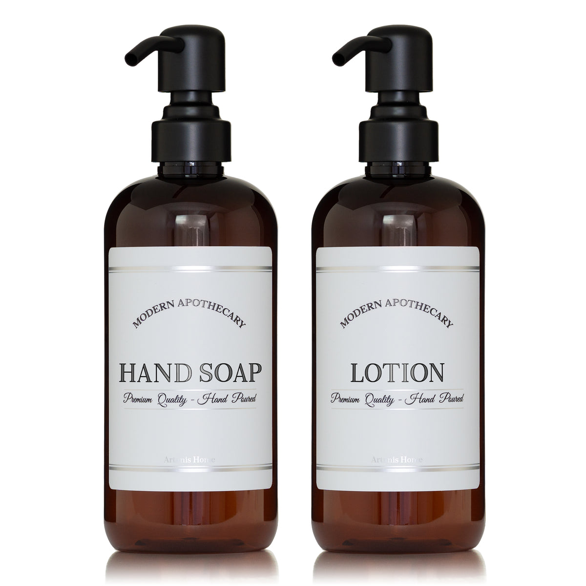 Amber "Modern Apothecary" Hand Soap, Lotion PET Plastic Bottle Duo