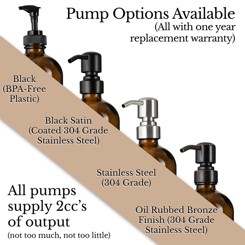 Amber Glass Pump Dispenser with 1" B/W Customized Label (16 oz)