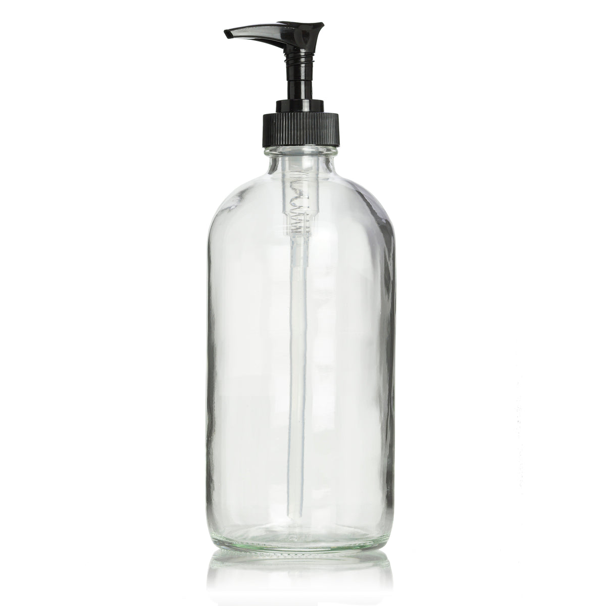 Clear Glass 16 oz Boston Round Soap Dispenser Pump Bottle