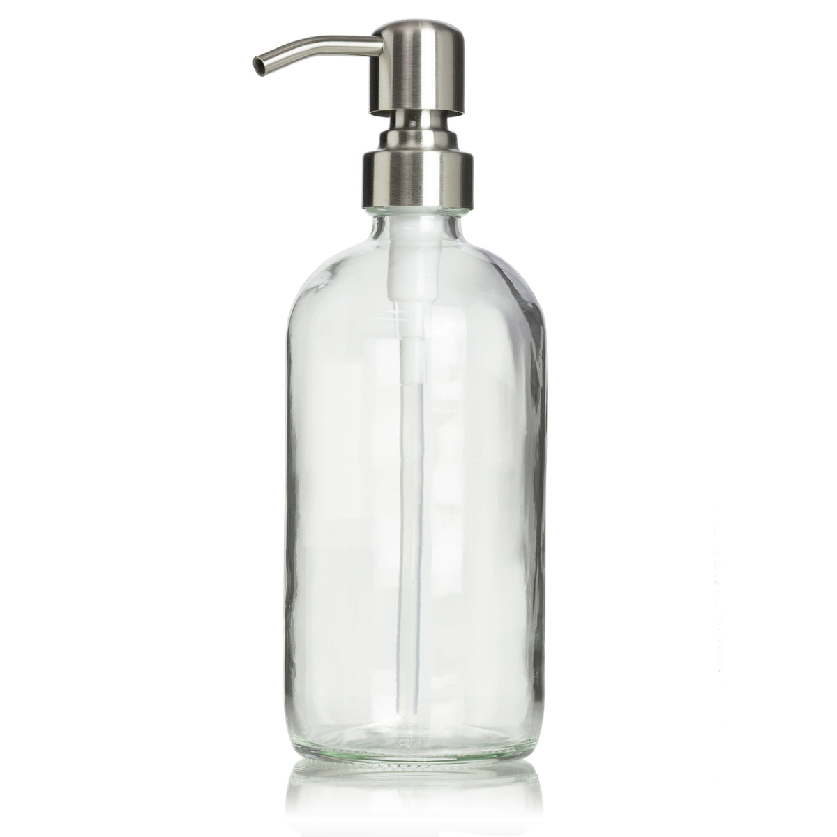 Clear Glass 16 oz Boston Round Soap Dispenser Pump Bottle
