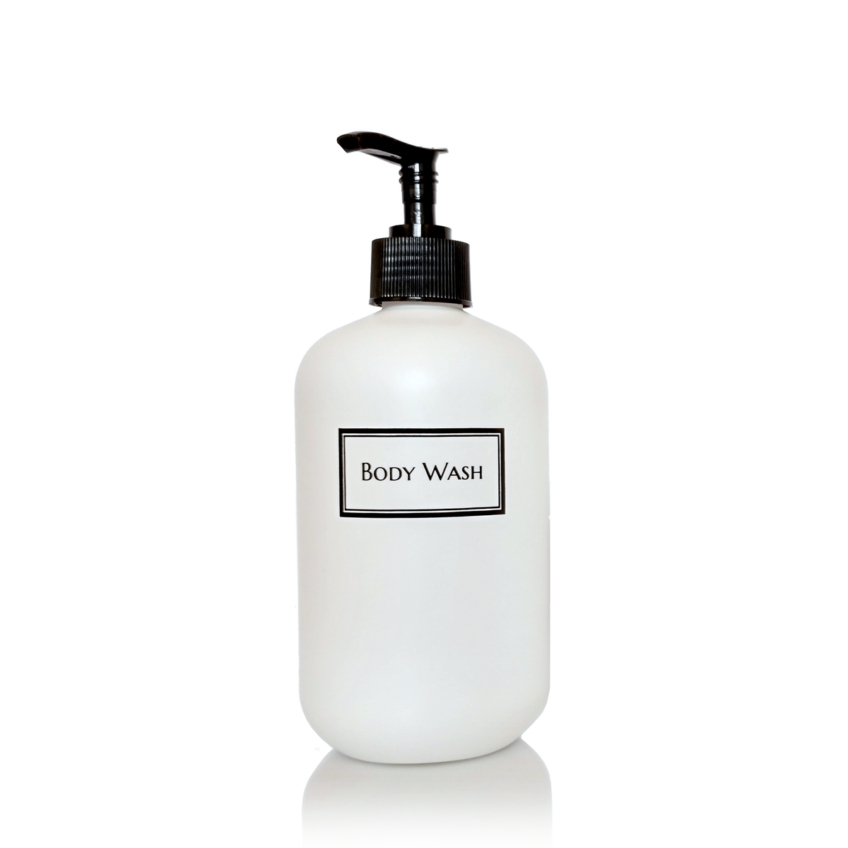 Silkscreened Squat Boston Round White Single Shower Bottle