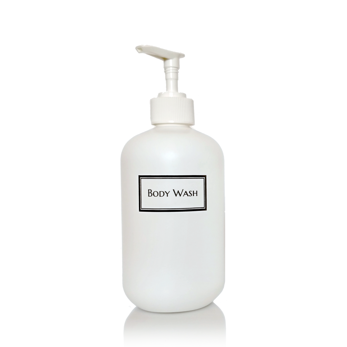 Silkscreened Squat Boston Round White Single Shower Bottle