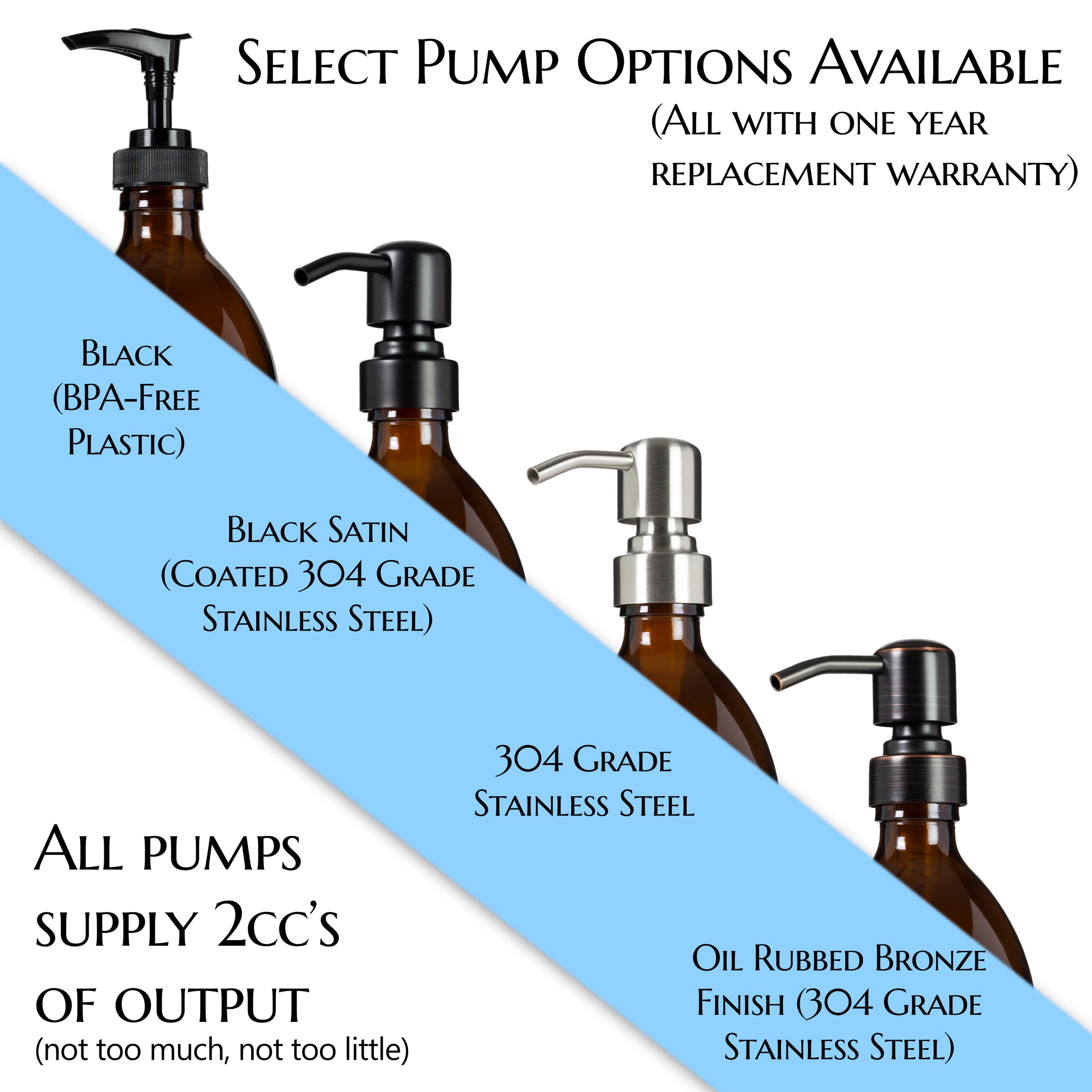 2 Amber Glass 16 oz Apothecary Soap Dispenser Pump Bottles with Ceramic Printed Labels