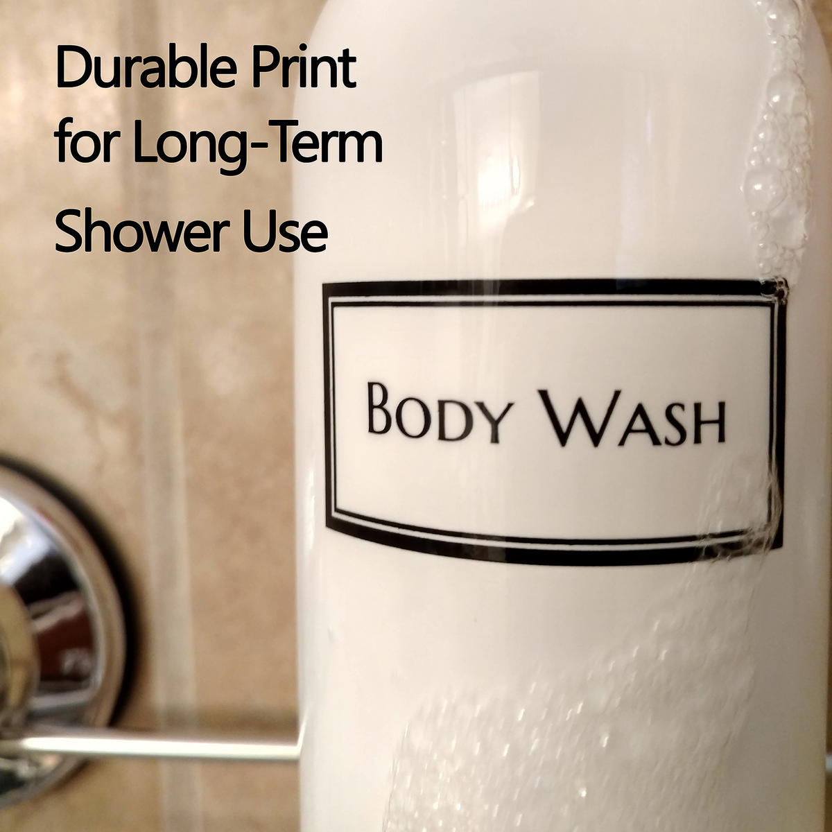 Silkscreened 19 oz View Stripe Cosmo/Bullet White Single Shower Bottle