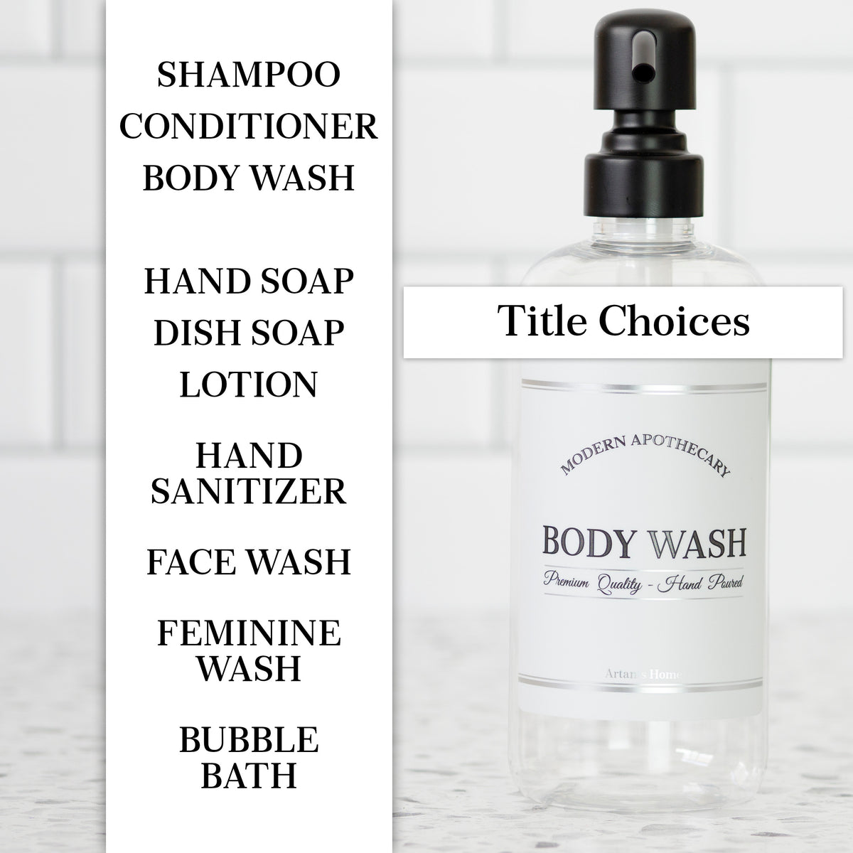 Clear "Modern Apothecary" PET Plastic Bottle Trio (Choose Your Titles)